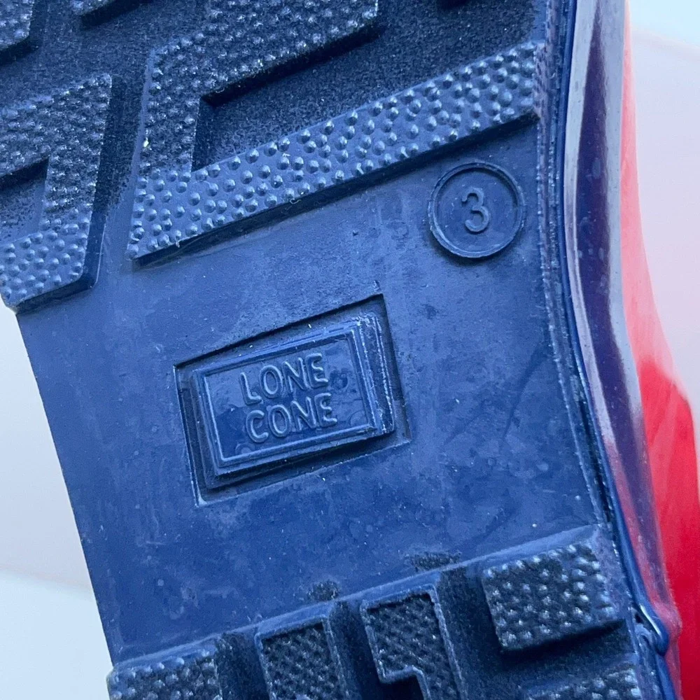 Lone Cone Kids Size 3 Red Navy Blue Waterproof Rubber Rain Boots New